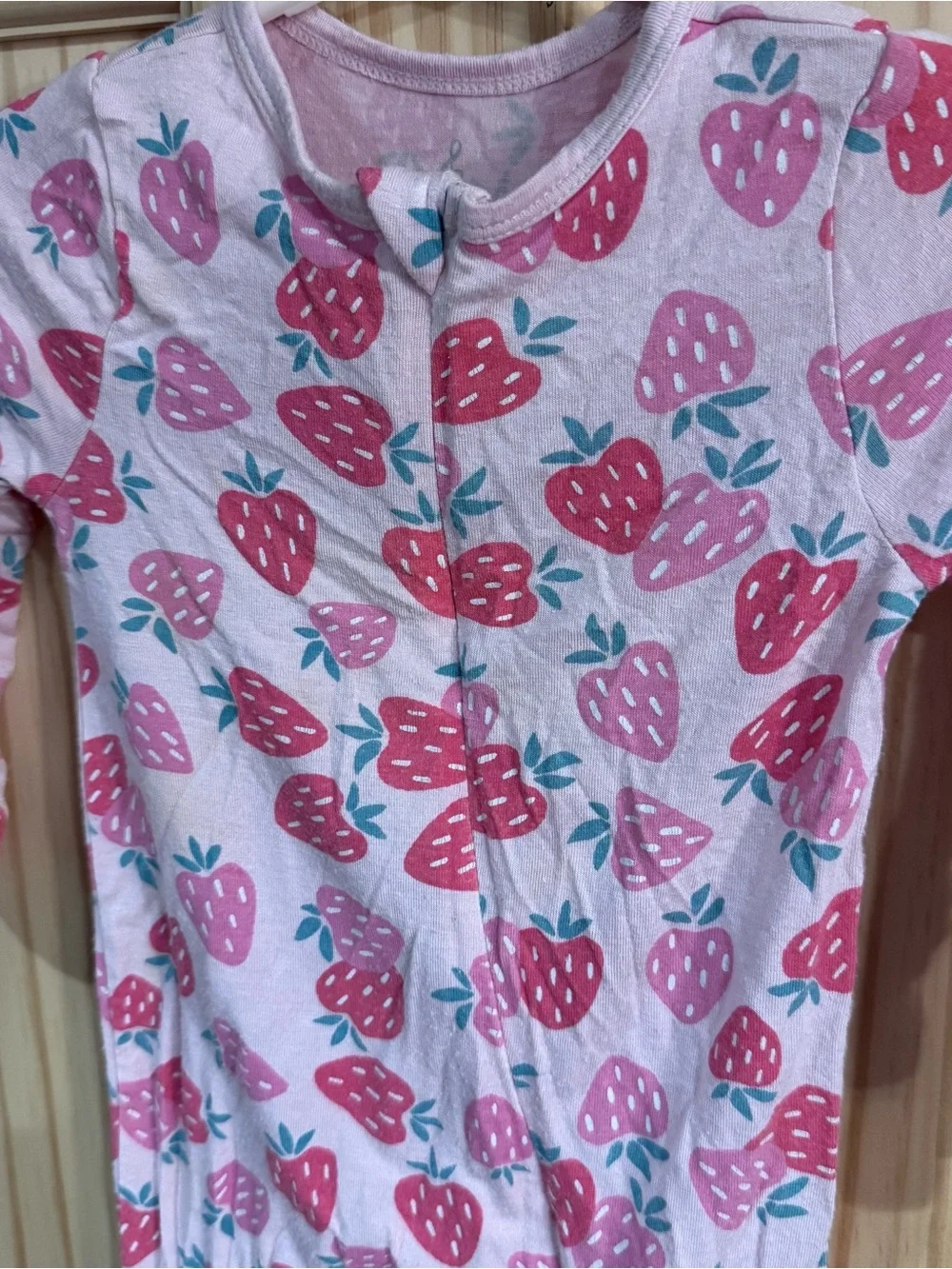 Lullaby Lane Pink Strawberry Print Footed Sleeper Pajama‎ 6-9 Months Zip Up